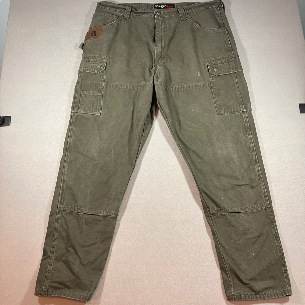 Wrangler Riggs Rugged Workwear Men 40x34 Olive Green Ripstop Cargo Pants Utility